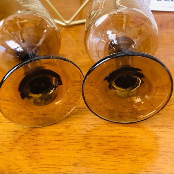 Vintage 70s MCM Libbey Glass Company Tawny Water Goblets 2 / 4 oz Glasses - Picture 4 of 5